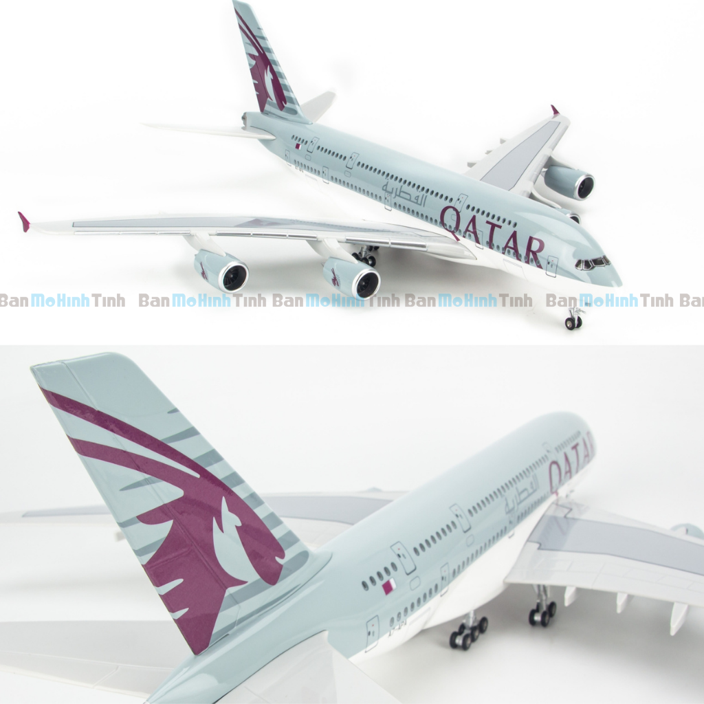 Mô hình máy bay lắp ráp có đèn led Qatar Airways Airbus A380 47cm Everfly
