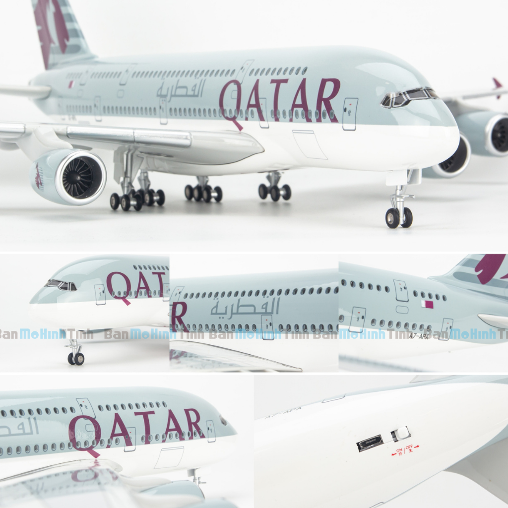 Mô hình máy bay lắp ráp có đèn led Qatar Airways Airbus A380 47cm Everfly