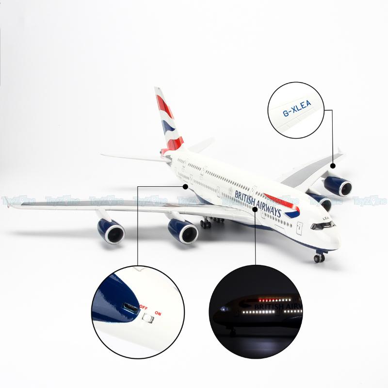 Mô hình máy bay British Airways Airbus A380 47cm lắp ráp có đèn Everfly