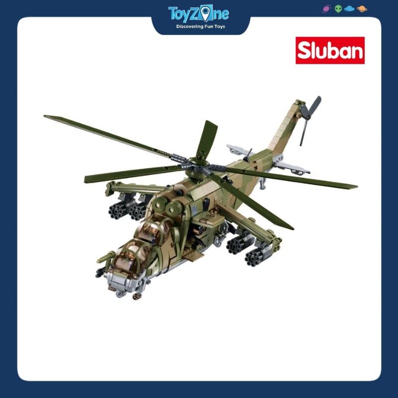 Bộ đồ chơi mô hình lắp ráp Trực thăng chiến đấu MI-24S 3in1 1:35 Sluban