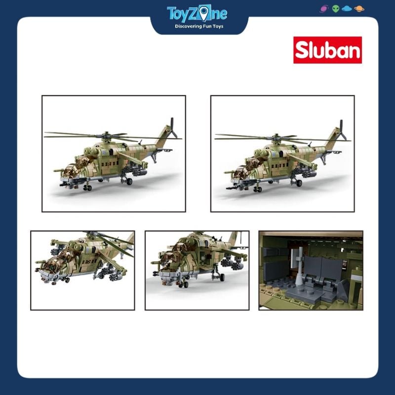 Bộ đồ chơi mô hình lắp ráp Trực thăng chiến đấu MI-24S 3in1 1:35 Sluban