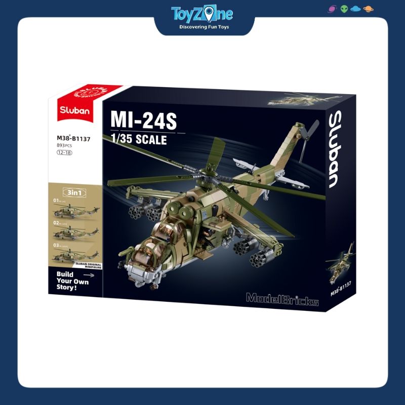 Bộ đồ chơi mô hình lắp ráp Trực thăng chiến đấu MI-24S 3in1 1:35 Sluban