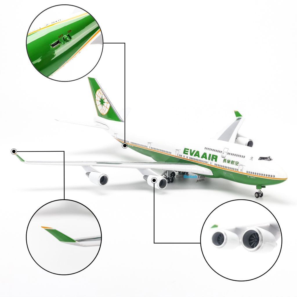 Mô hình máy bay Eva Air Boeing B747 47cm lắp ráp có đèn Everfly