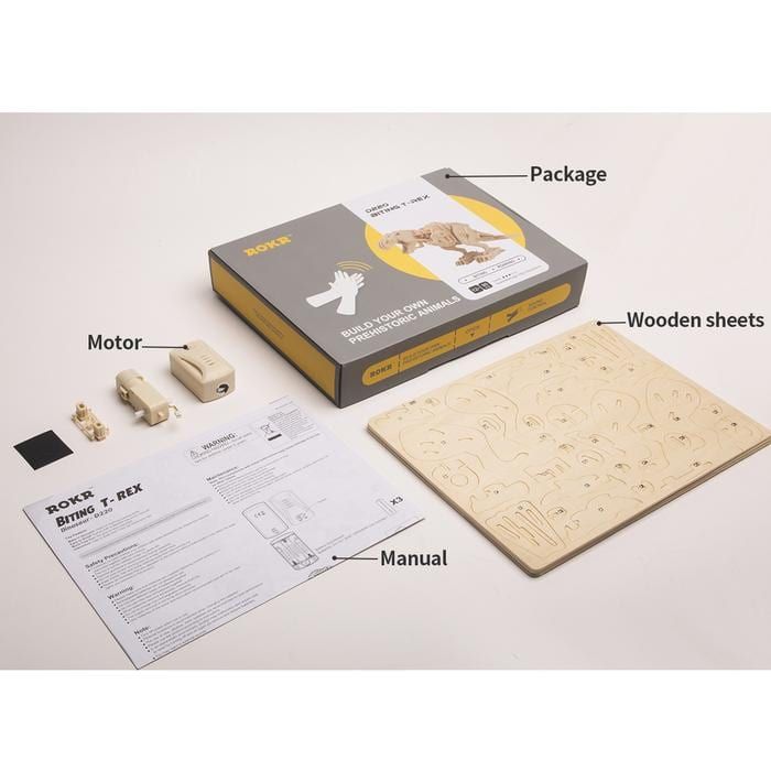 Mô hình gỗ lắp ráp 3D Robotic T-Rex (Khủng Long Bạo Chúa Gầm Gừ) (Wood Color) - Robotime D220 - WP036