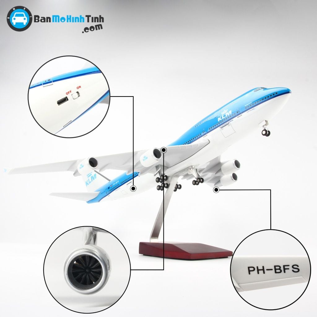 Mô hình máy bay KLM Royal Dutch Airlines Boeing B747 47cm lắp ráp có đèn Everfly