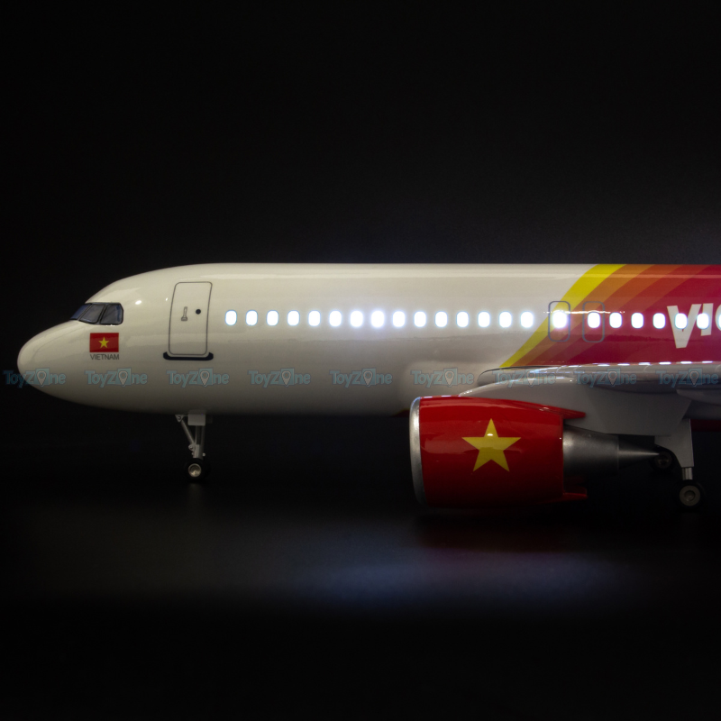 Mô hình máy bay Airbus Vietjet Air 47cm lắp ráp có đèn Everfly VG93