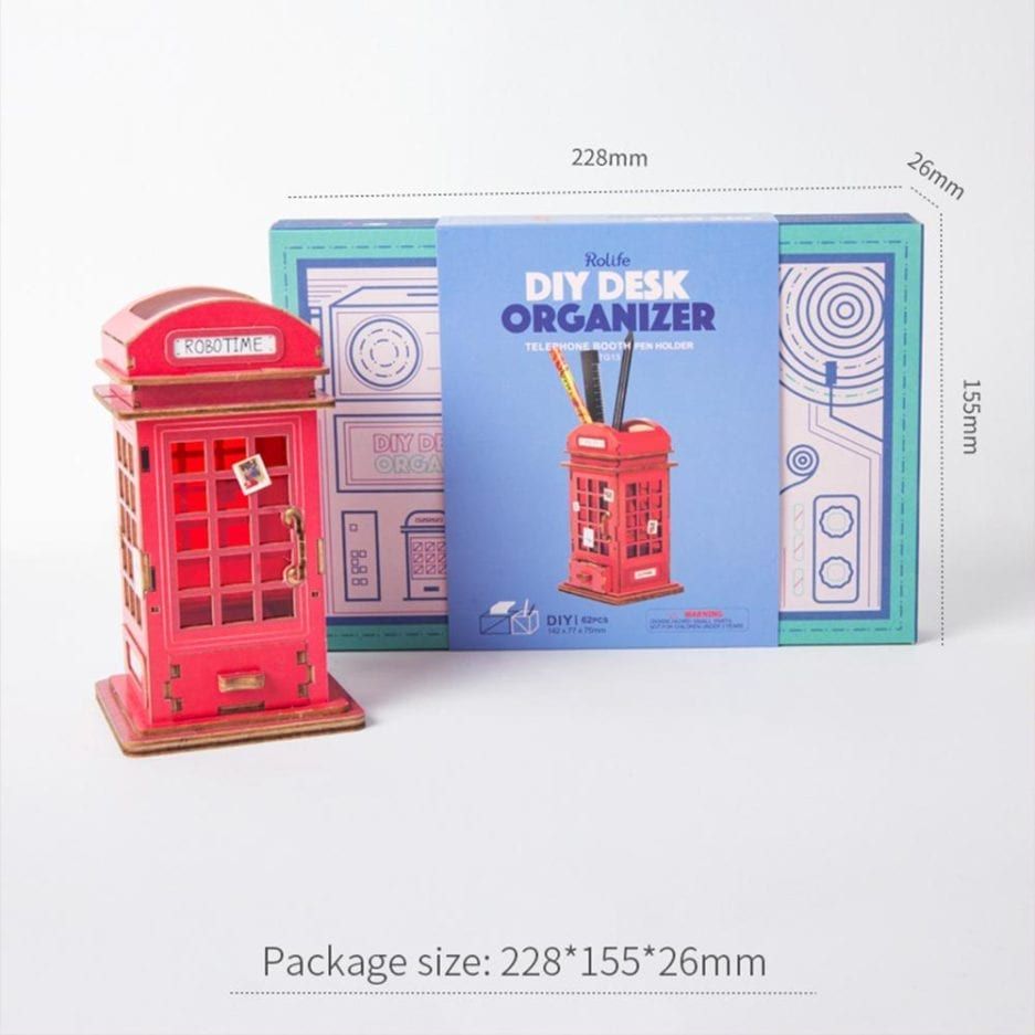 Mô hình gỗ lắp ráp 3D Telephone Booth (Hộp Đựng Bút Bốt Điện Thoại) (Red, White) - Robotime  TG13 - WP023