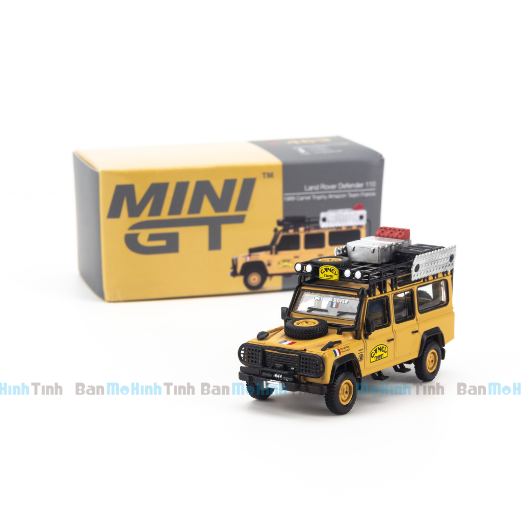 Mô hình xe Land Rover Defender 110 1989 Camel Trophy Amazon 1:64 MiniGT