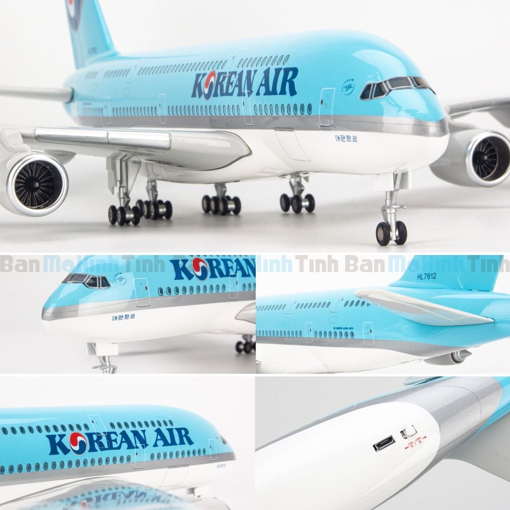 Mô hình máy bay Korean Air 47cm lắp ráp có đèn Everfly