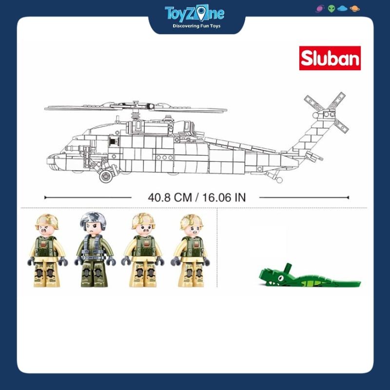 Bộ đồ chơi mô hình lắp ráp Máy bay trực thăng Diều hâu đen Sluban