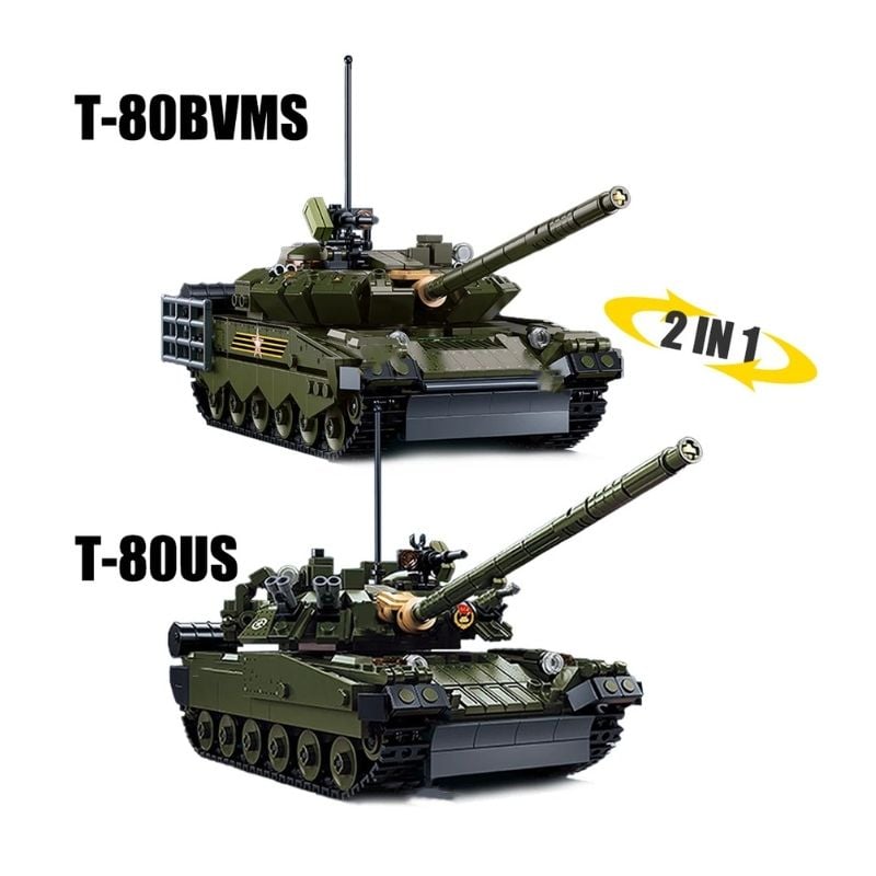 Bộ đồ chơi mô hình lắp ráp Xe tăng T-80BVMS 2in1 1:35 Sluban
