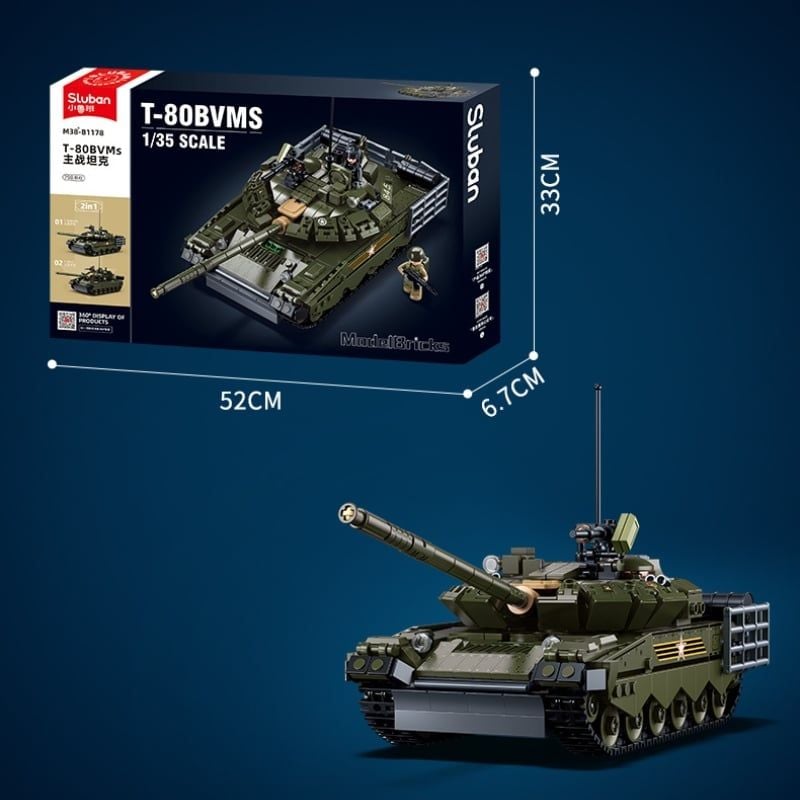 Bộ đồ chơi mô hình lắp ráp Xe tăng T-80BVMS 2in1 1:35 Sluban