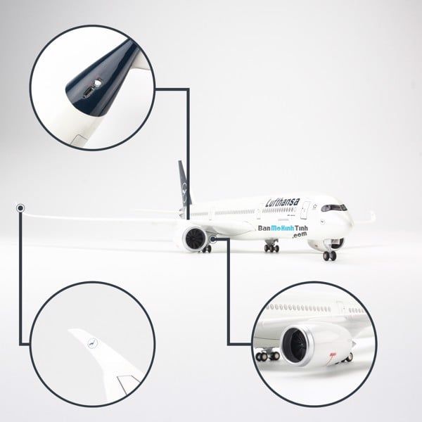 Mô hình máy bay Lufthansa 47cm lắp ráp có đèn Everfly