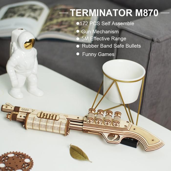 Mô hình gỗ lắp ráp 3D Terminator M870 (Súng Cao Bồi Terminator) (Wood Color) - Robotime LQ501 - WP171