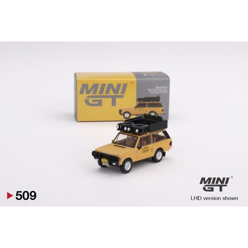Mô hình xe Land Rover Defender 110 1989 Camel Trophy Amazon 1:64 MiniGT