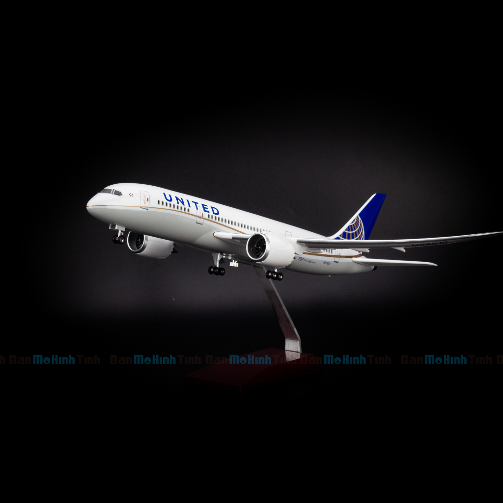 Mô hình máy bay United Airlines Boeing 47cm lắp ráp có đèn Everfly
