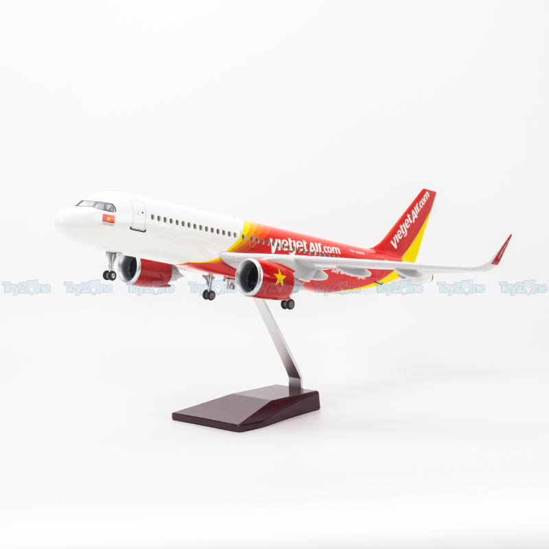 Mô hình máy bay Airbus Vietjet Air 47cm lắp ráp có đèn Everfly VG93