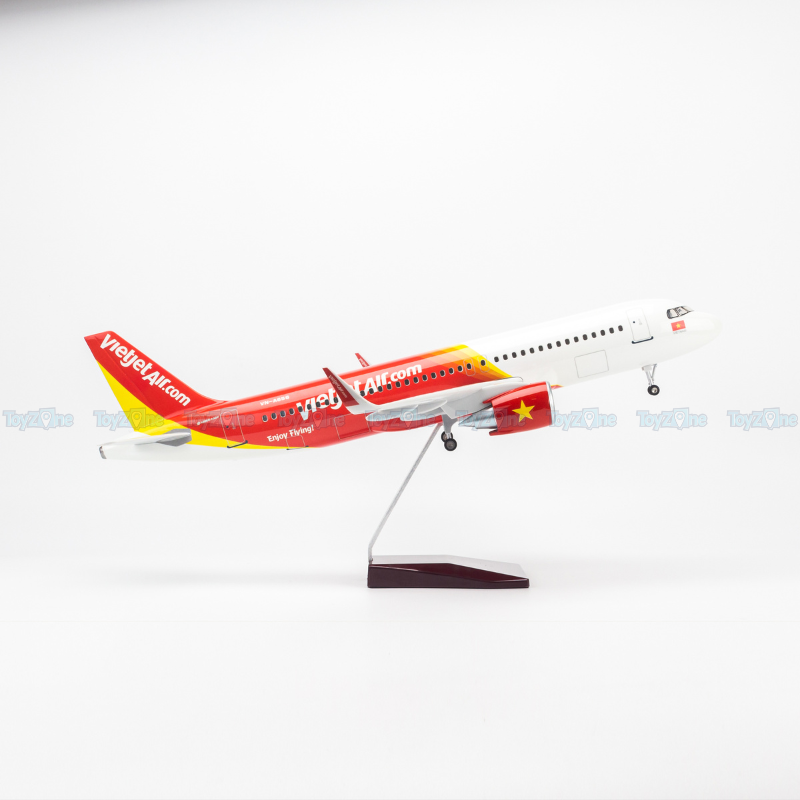 Mô hình máy bay Airbus Vietjet Air 47cm lắp ráp có đèn Everfly VG93