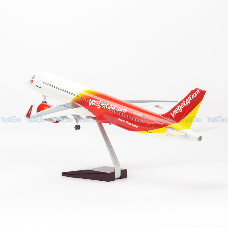 Mô hình máy bay Airbus Vietjet Air 47cm lắp ráp có đèn Everfly VG93