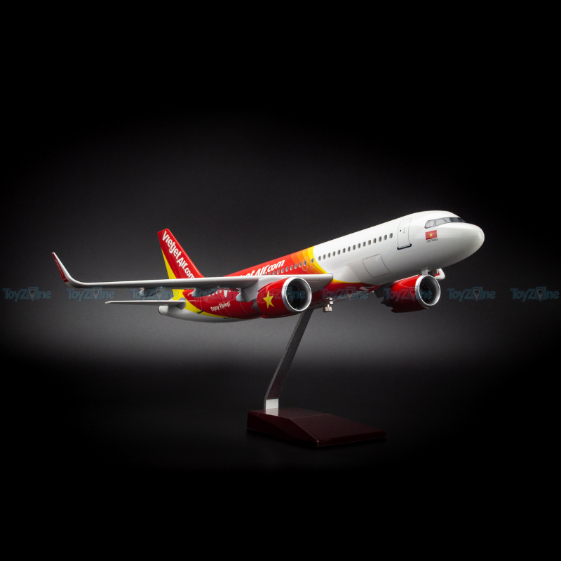 Mô hình máy bay Airbus Vietjet Air 47cm lắp ráp có đèn Everfly VG93