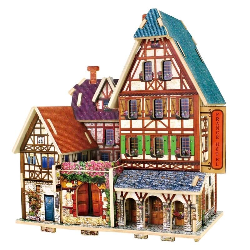 Mô hình gỗ lắp ráp 3D French Hotel (Khách Sạn Pháp) (Mixed Color) - Robotime F127 - WP125