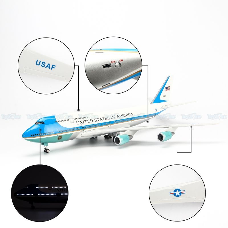 Mô hình máy bay Air Force One Boeing B747 47cm lắp ráp có đèn Everfly