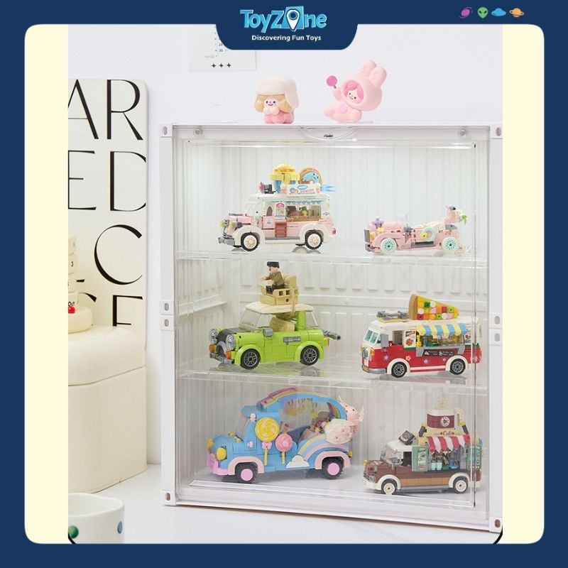 Hộp Trưng Bày Đồ Chơi Mô Hình Kiểu Container 2 Tầng có đèn LED