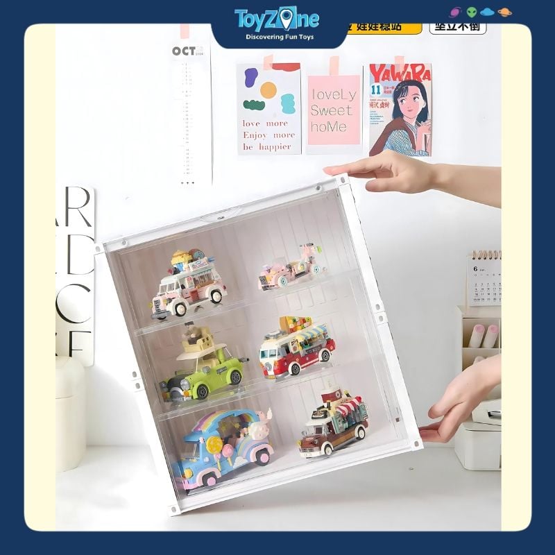 Hộp Trưng Bày Đồ Chơi Mô Hình Kiểu Container 2 Tầng có đèn LED