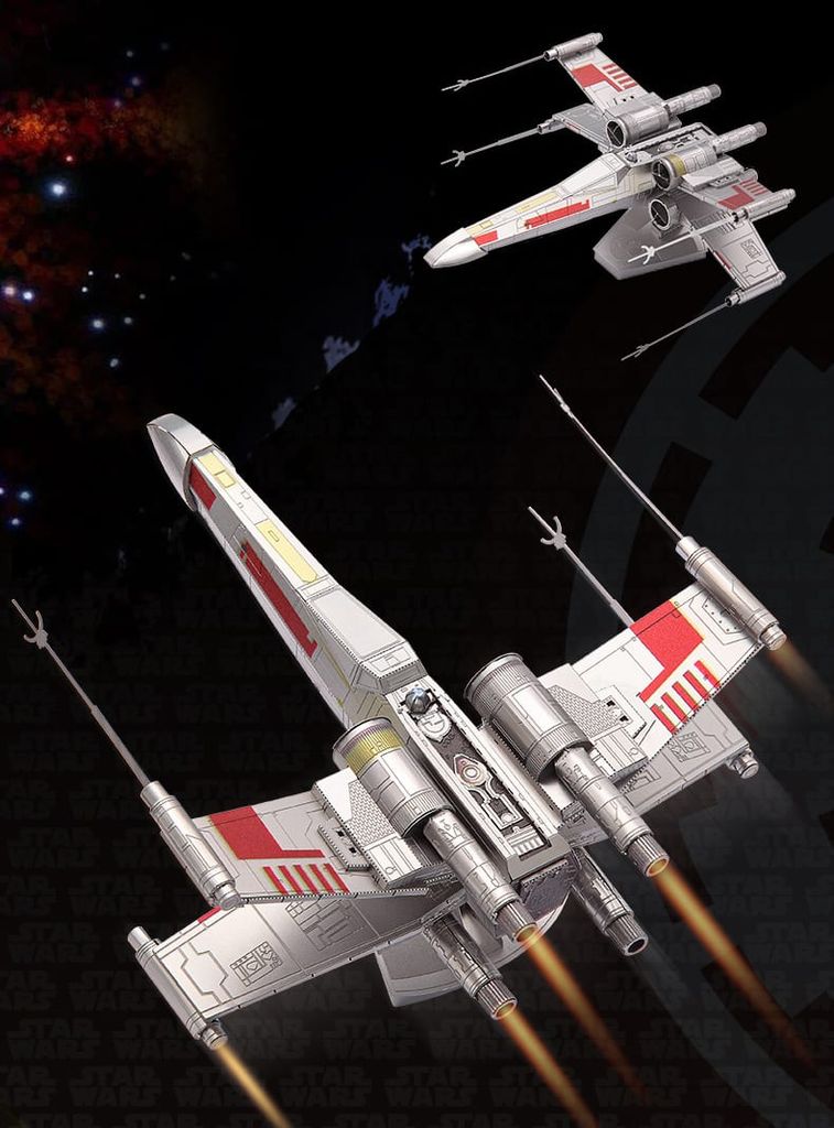 Mô hình kim loại lắp ráp 3D X-Wings Star Fighter (Chiến Đấu Cơ X-Wing) (Silver, Red) - Piececool MP873