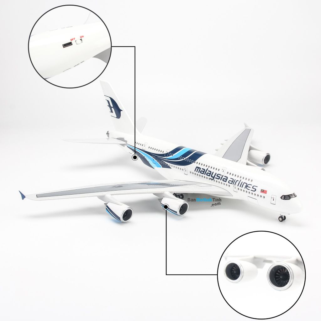 Mô hình máy bay Malaysia Airlines Airbus A380 47cm lắp ráp có đèn Everfly