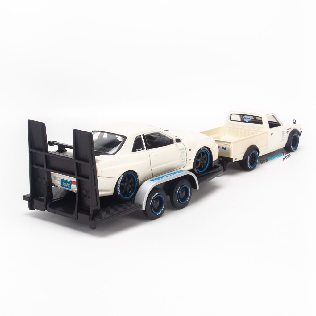 Mô hình xe Design Elite Transport - Datsun 73 Pick up + Skyline R34 1:24 Maisto White (2)