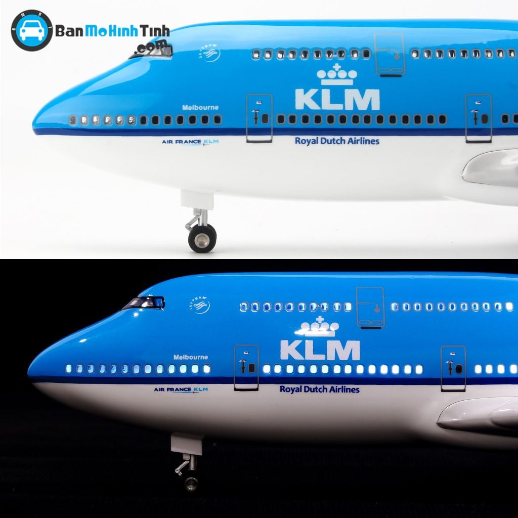 Mô hình máy bay KLM Royal Dutch Airlines Boeing B747 47cm lắp ráp có đèn Everfly