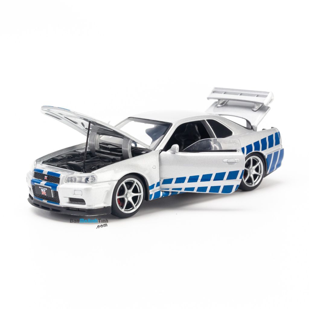 Mô hình xe Nissan Skyline GTR34 1:32 Jackiekim Silver (7)