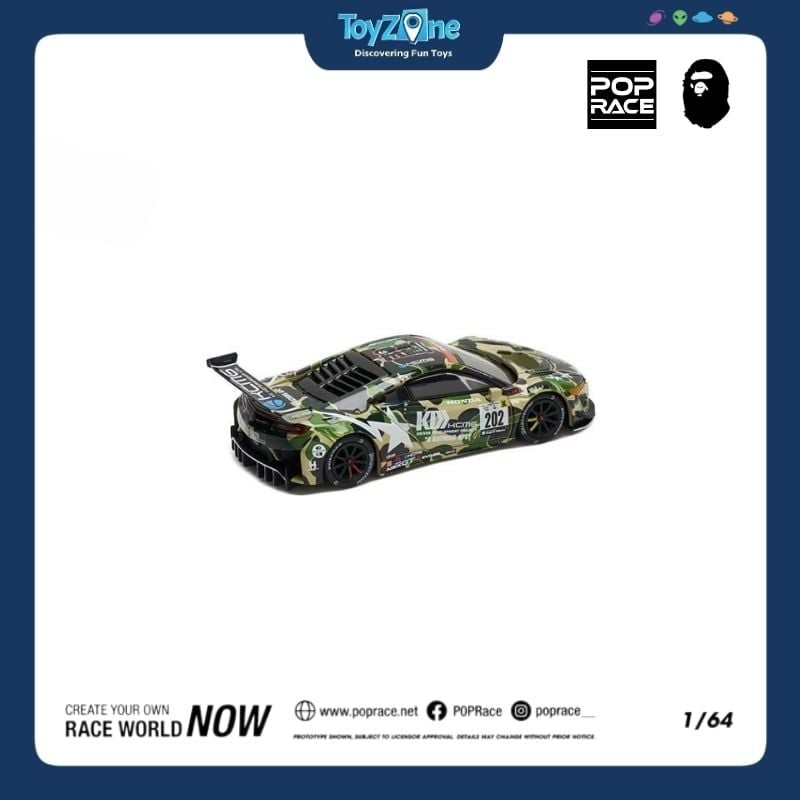 Mô hình xe NSX GT3 EVO22 KCMG BATHING APE 1:64 Pop Race X BAPE