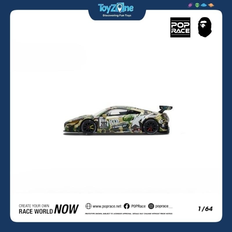 Mô hình xe NSX GT3 EVO22 KCMG BATHING APE 1:64 Pop Race X BAPE