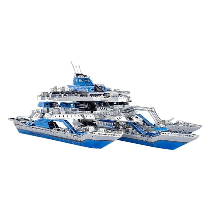Mô hình kim loại lắp ráp 3D The Leader Ship No.01 (Thuyền Chiến Phi Cơ) (Silver, Blue) - Microworld MP824