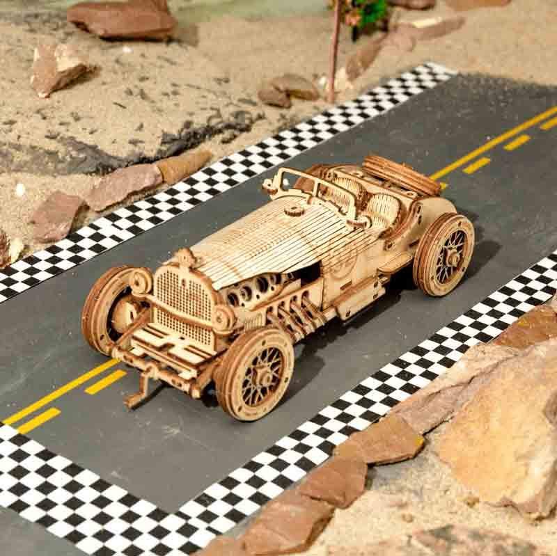 Mô hình gỗ lắp ráp 3D V8 Grand Prix Car (Xe Cổ) (Wood Color) - Robotime MC401 - WP031