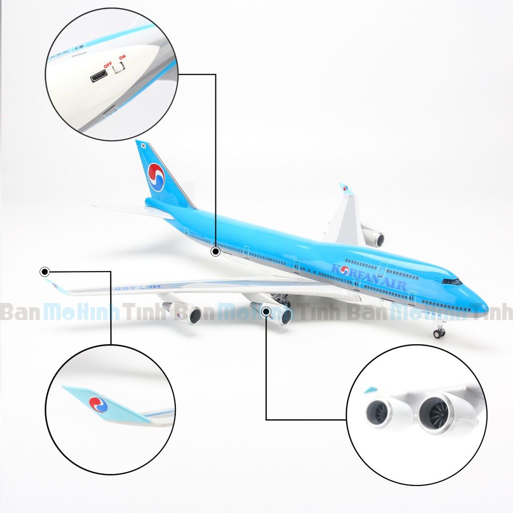 Mô hình máy bay Korean Air 47cm lắp ráp có đèn Everfly