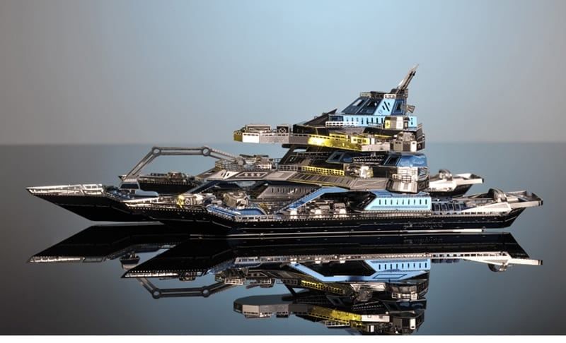 Mô hình kim loại lắp ráp 3D The Leader Ship No.01 (Thuyền Chiến Phi Cơ) (Silver, Blue) - Microworld MP824