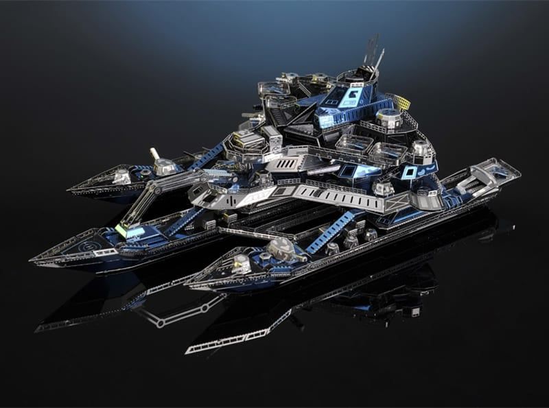 Mô hình kim loại lắp ráp 3D The Leader Ship No.01 (Thuyền Chiến Phi Cơ) (Silver, Blue) - Microworld MP824
