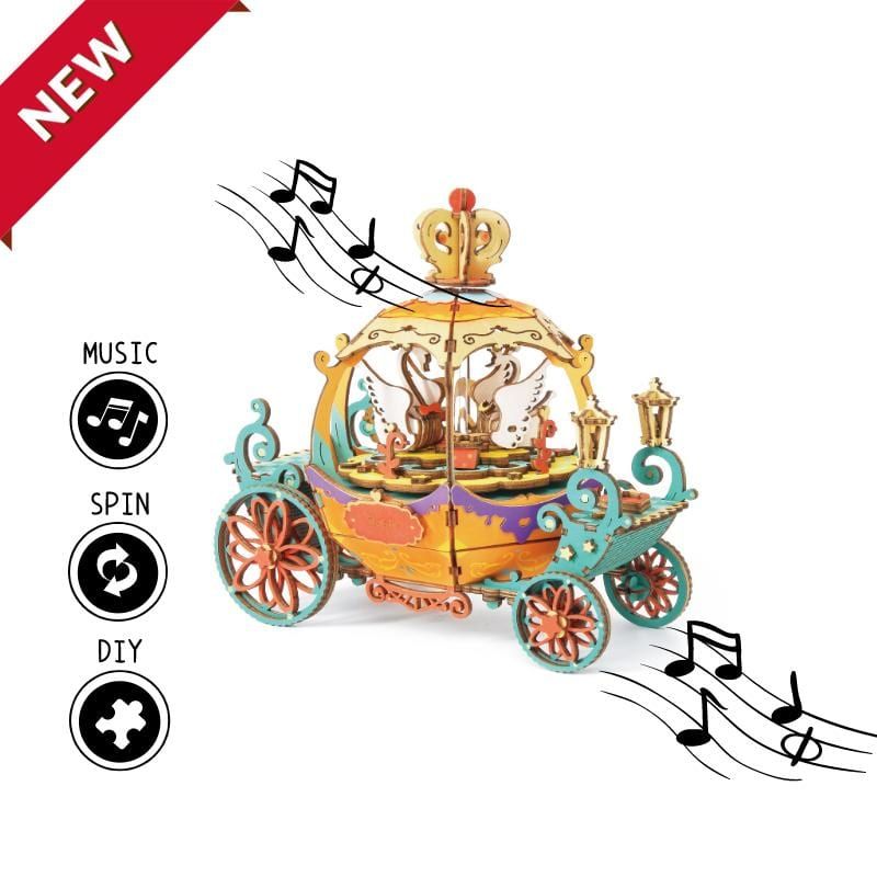 Mô hình gỗ lắp ráp 3D DIY Pumpkin Carriage Music Box (Hộp Nhạc Xe Bí Ngô) (Mixed Color) - Robotime  AM41 - WP005