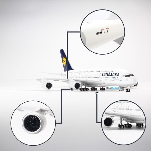 Mô hình máy bay Lufthansa 47cm lắp ráp có đèn Everfly