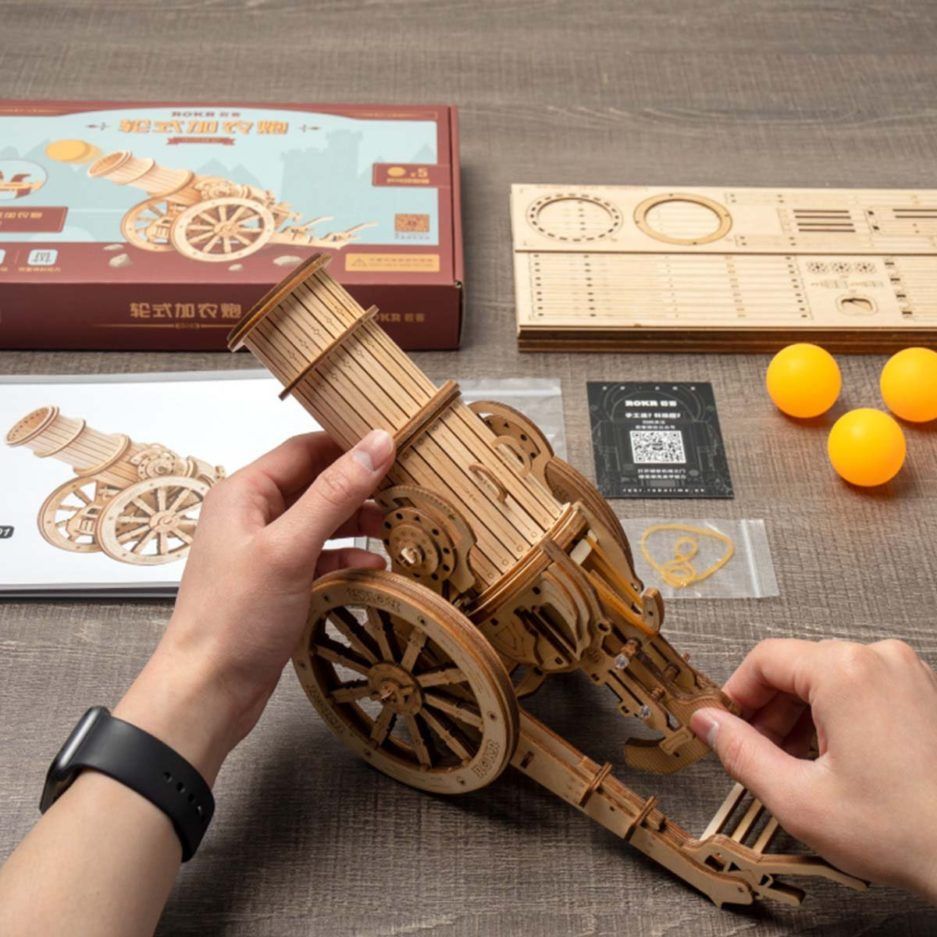 Mô Hình Gỗ Lắp Ráp 3D Medieval Wheeled Cannon (Xe Bắn Pháo) (Wood Color) - Robotime - KW801