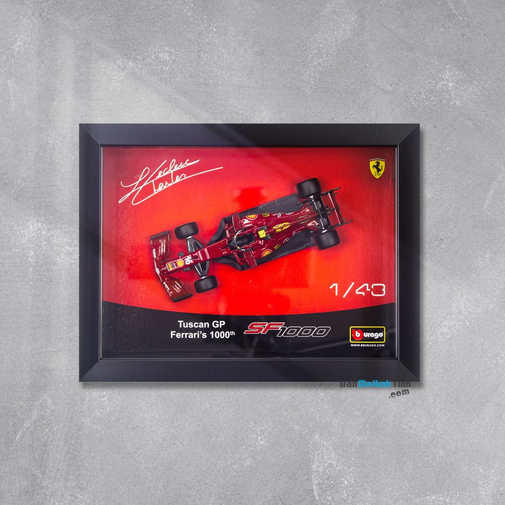 Khung tranh mô hình xe Ferrari F1 2019 SF1000 Tuscan GP 1000th 16 Charles Leclerc 1:43 Bburago - 18-36828