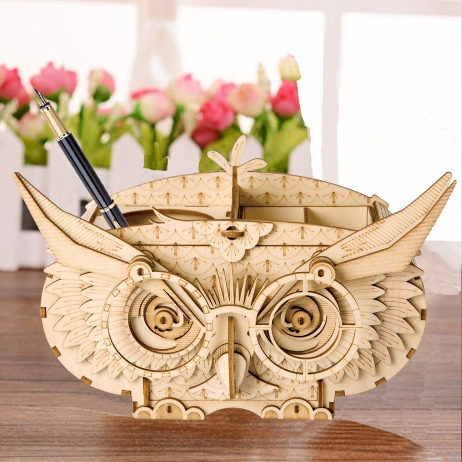 Mô hình gỗ lắp ráp 3D Owl Box (Hộp Đựng Bút Con Cú) (Wood Color) - Robotime TG405 - WP111