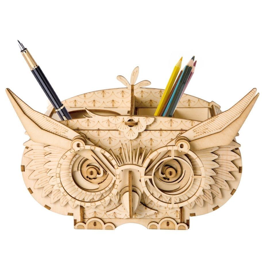 Mô hình gỗ lắp ráp 3D Owl Box (Hộp Đựng Bút Con Cú) (Wood Color) - Robotime TG405 - WP111