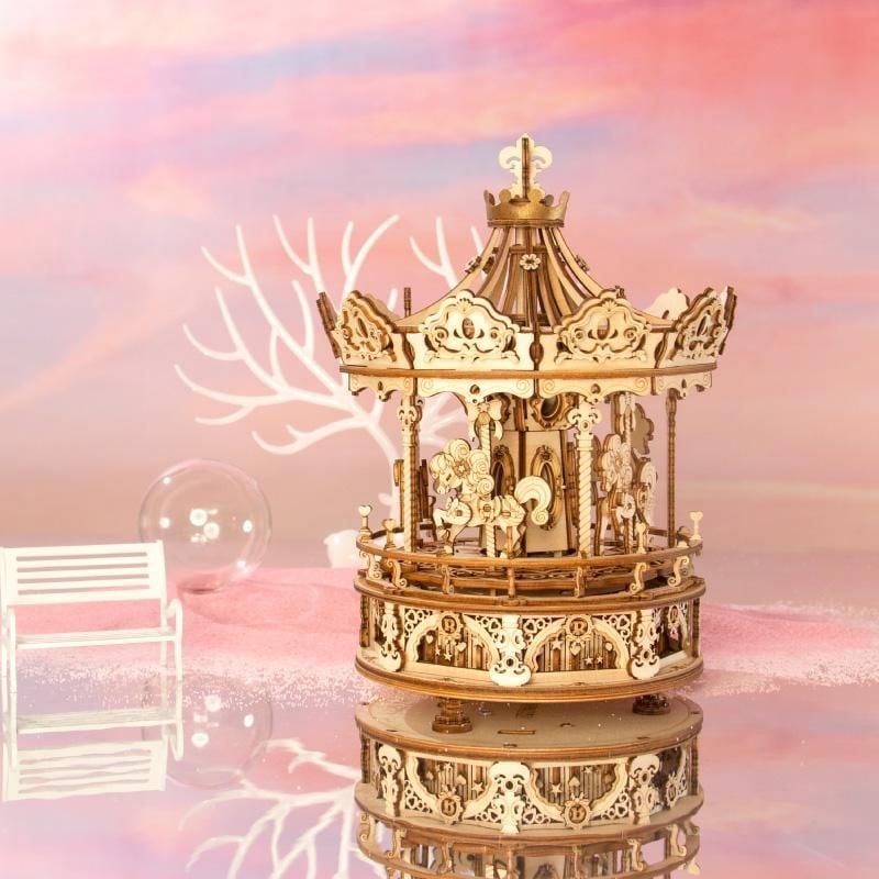 Mô Hình Gỗ Lắp Ráp 3D Romantic Carousel (Hộp Nhạc Vòng Xoay Ngựa Gỗ) (Wood Color) - Robotime - AMK62