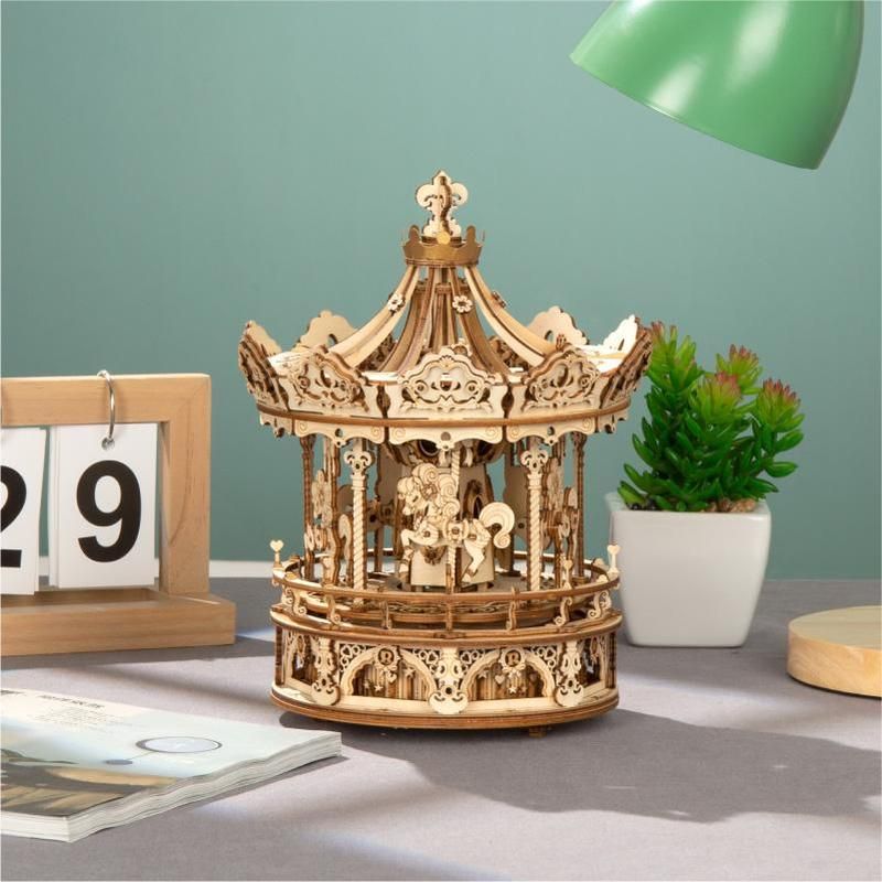 Mô Hình Gỗ Lắp Ráp 3D Romantic Carousel (Hộp Nhạc Vòng Xoay Ngựa Gỗ) (Wood Color) - Robotime - AMK62
