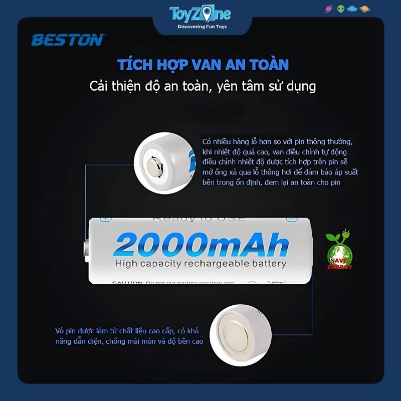 Viên pin sạc AA 1.2V – 2000mAh BESTON