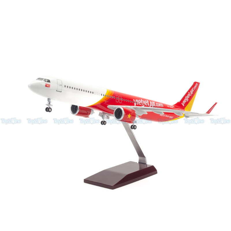 Mô hình máy bay Airbus Vietjet Air 47cm lắp ráp có đèn Everfly VG93